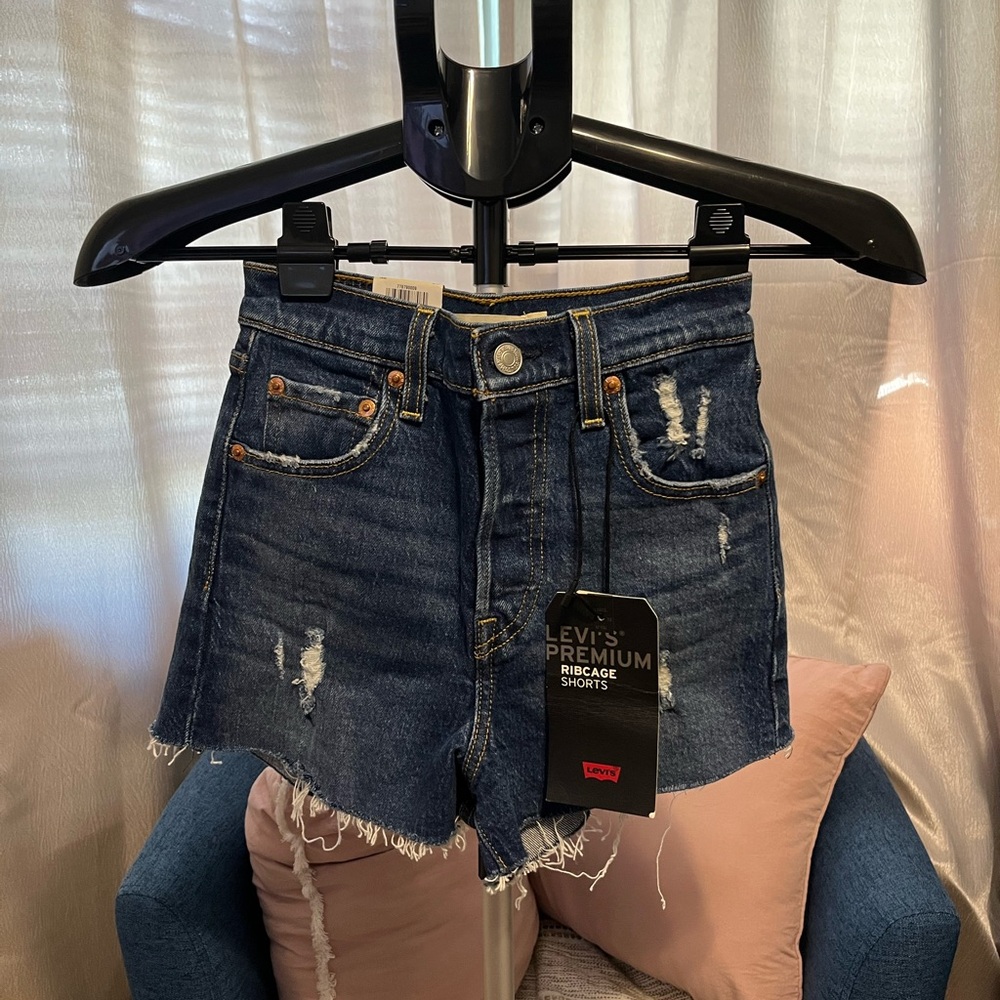 Levi's Premium Ribcage Denim Shorts - Dark Blue